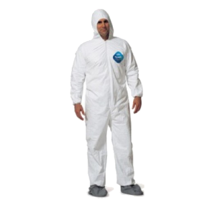 tyvek coverall w/hood & antiskid boots