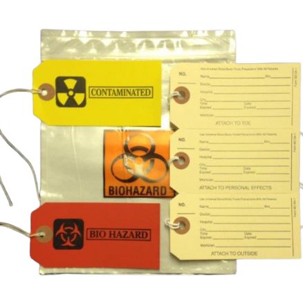 BB ID Kit containing toe tags and biohazard pouch